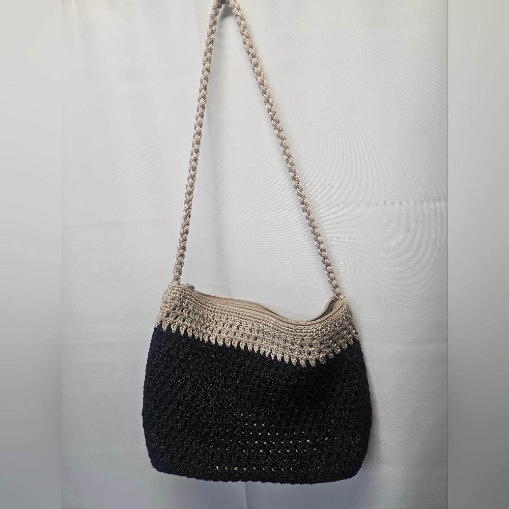 The Sak Elegant Black and Cream Crochet Shoulder Bag